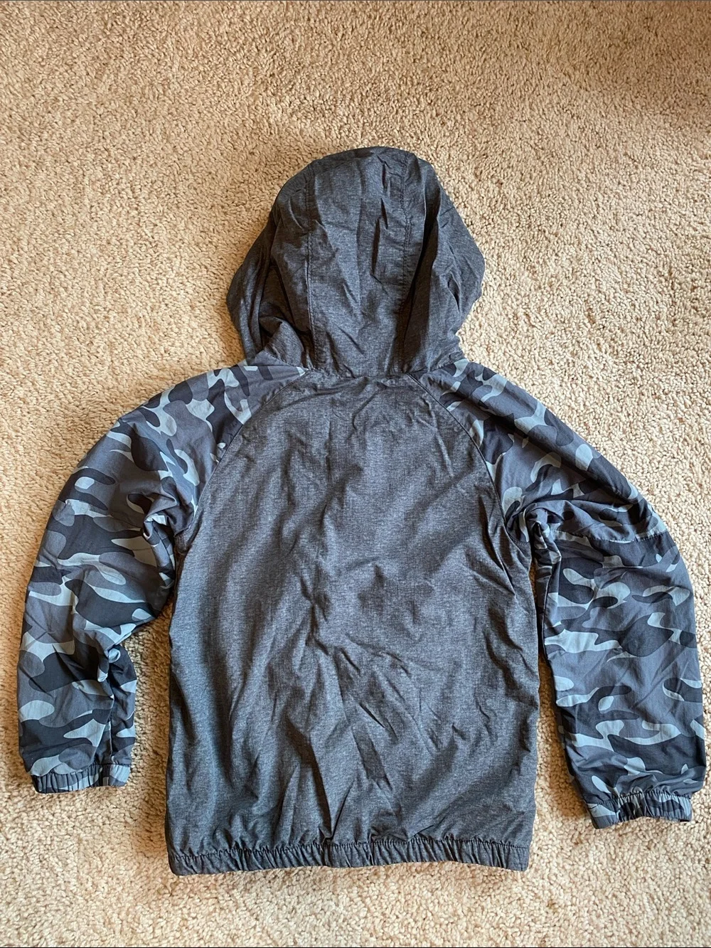 OshKosh B'gosh Gray Hooded Jacket with Camouflage Sleeves